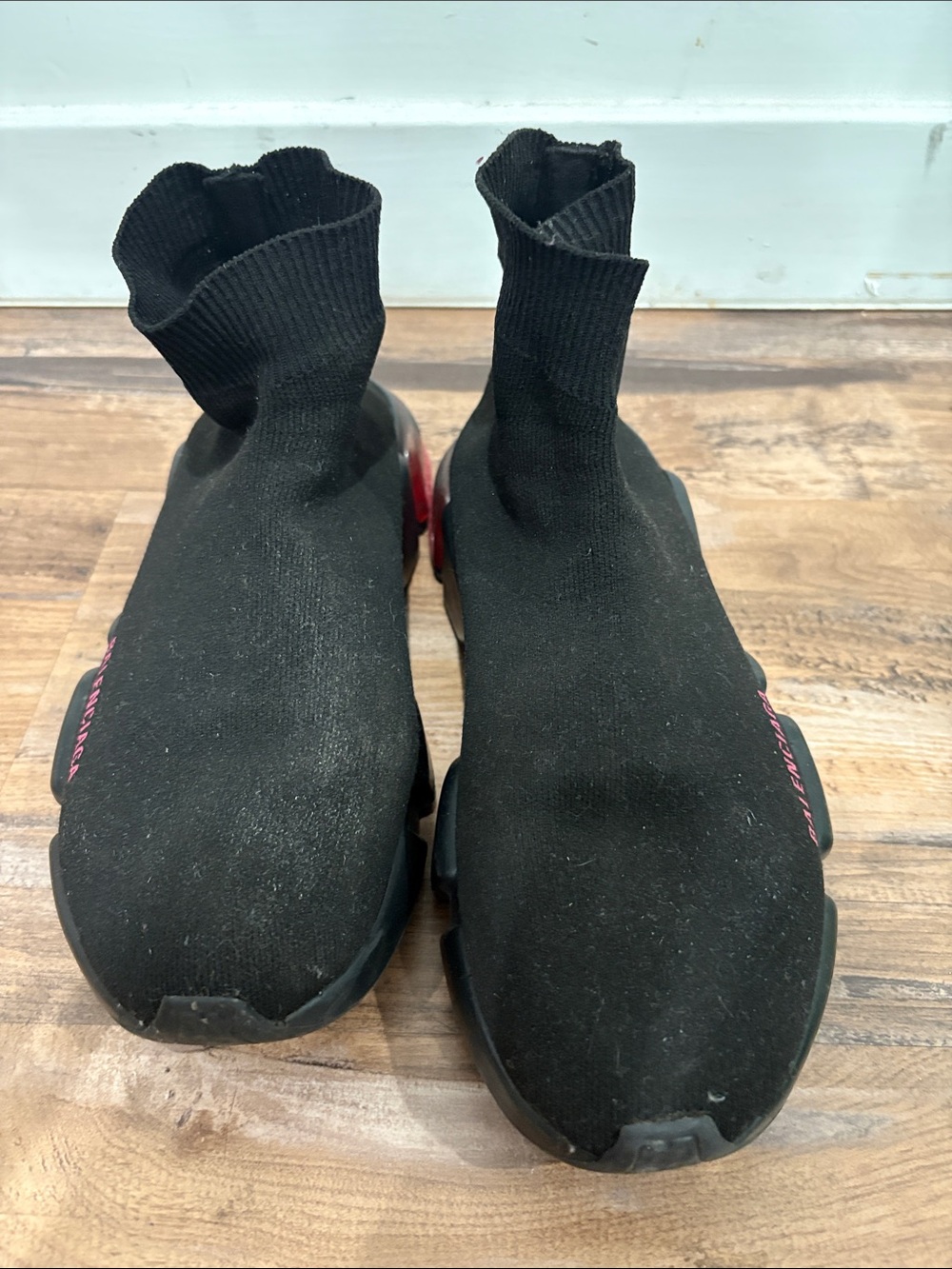 Balenciaga Black Sock Runner Sneakers with Pink Accents